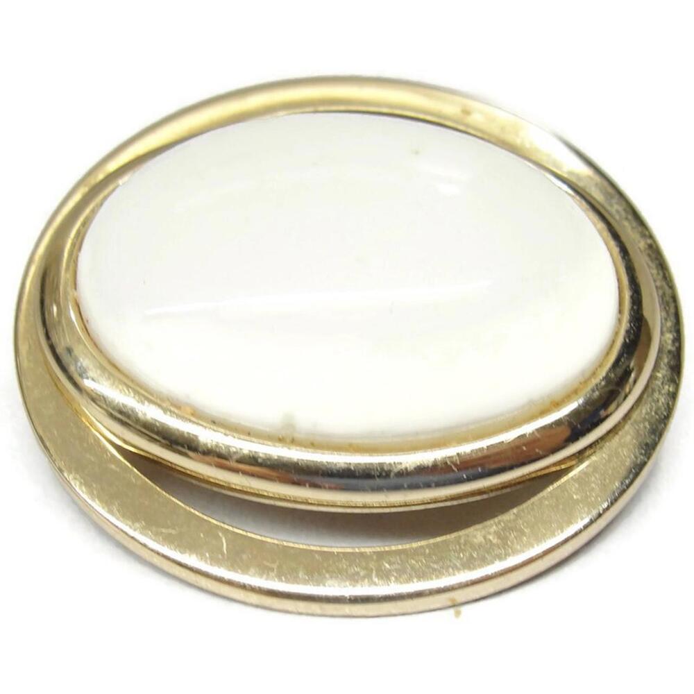Vintage Avon Brooch Costume Jewelry White Glass Oval Center on Gold Tone - Picture 11 of 12